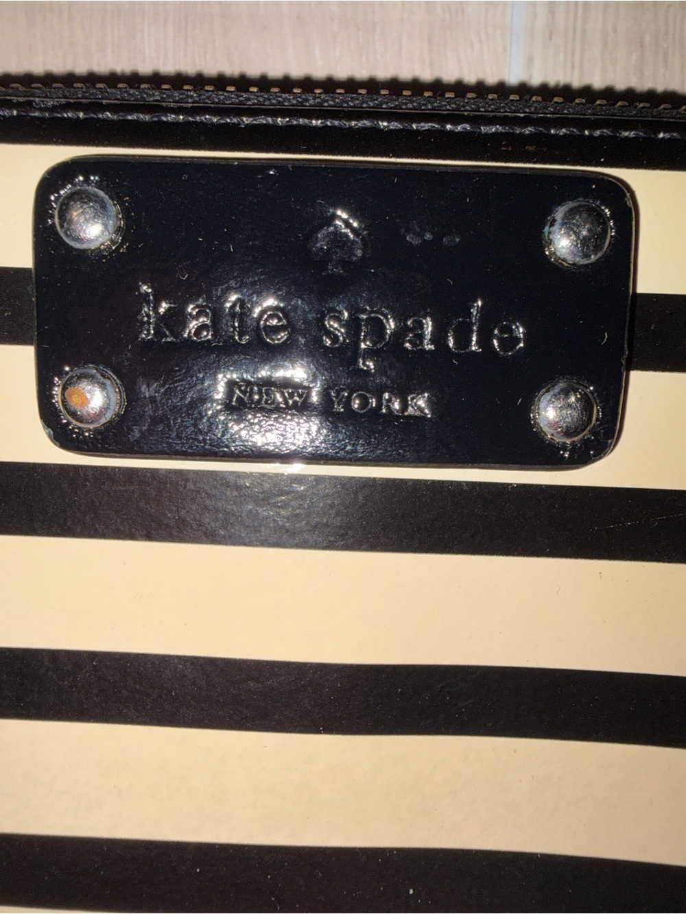 kate spade Black and Cream Striped Zip-Around Wallet - Picture 2 of 8